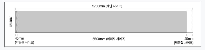 높이 700㎜, 재단 사이즈 5700㎜, 이미지 사이즈 5500㎜, 좌우 박음질 사이즈 40㎜